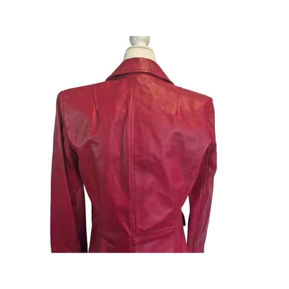 Worthington Red Leather Two Button L Fitted Jacket XS - Picture 6 of 8